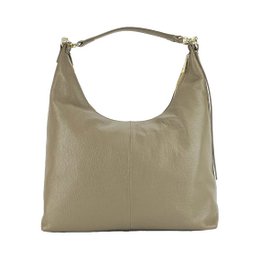 RB1017AQ | Borsa Donna a spalla Morbida in Vera Pelle Made in Italy con manico singolo e tracolla removibile. Attacchi con moschettoni in metallo Oro Lucido - Colore Taupe - Dimensioni: cm 36 x 40 x 13