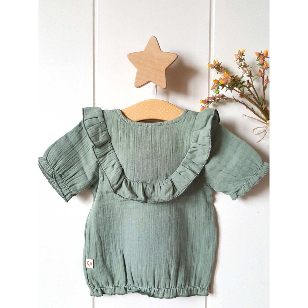 Baby pige salvie grøn t-shirt / 100% økologisk dobbelt gaze bomuld