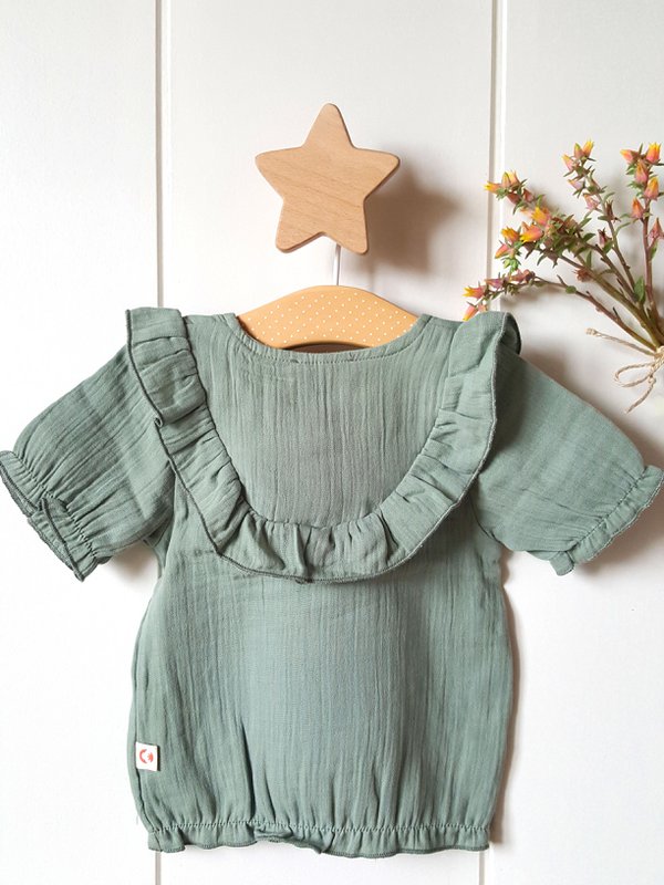 Baby pige salvie grøn t-shirt / 100% økologisk dobbelt gaze bomuld
