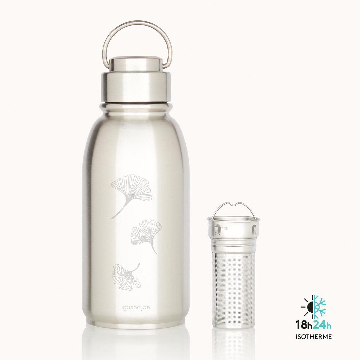 Gaspajoe stainless steel insulated bottle, model FRIENDLY+ 700ml with infuser - GINGKO