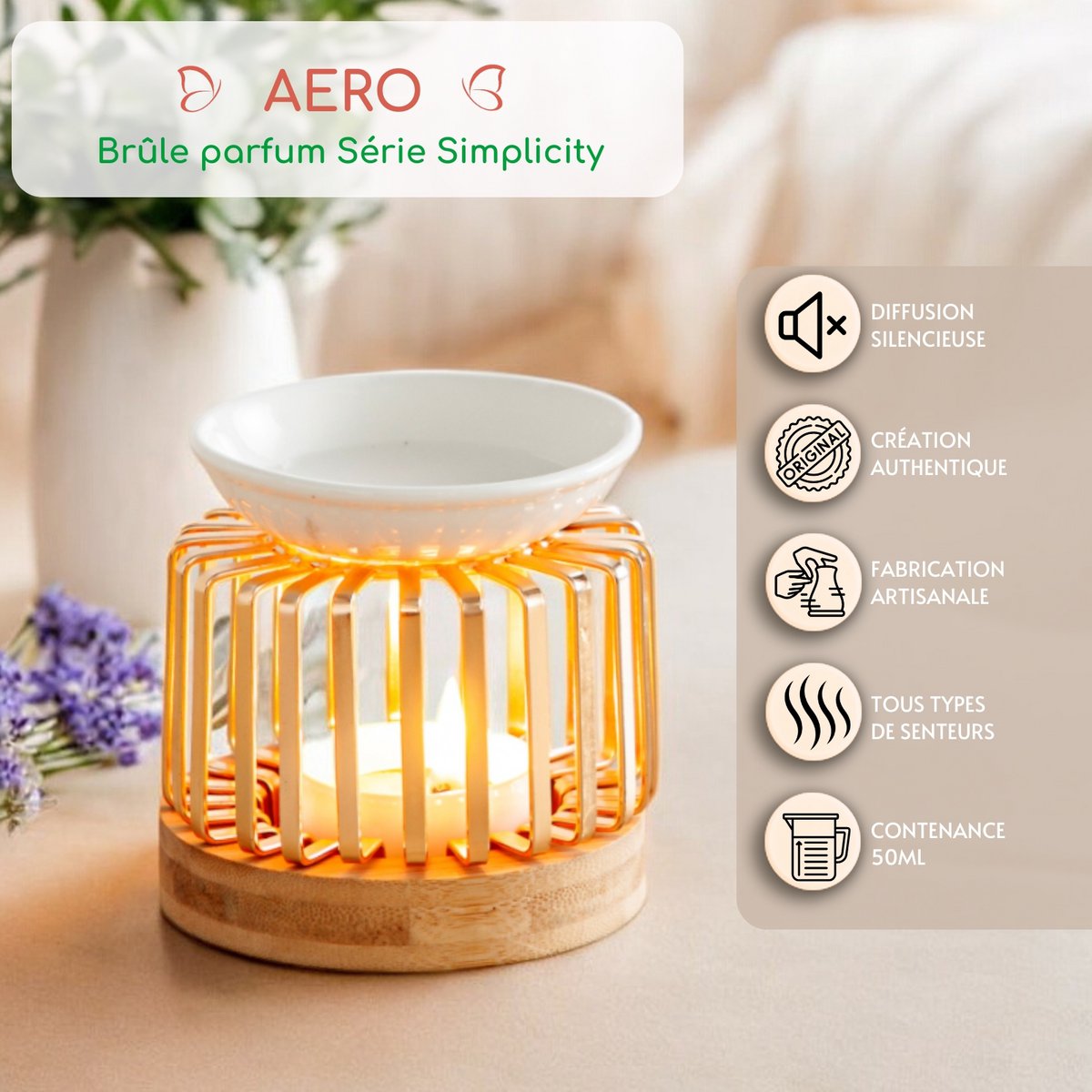 Aero Perfume Burner - Scent Burner - Metal Ceramic and Wood Wedding - Easy Aromatherapy - Scented Atmosphere - Refined Craft Object - Modern Scented Interior