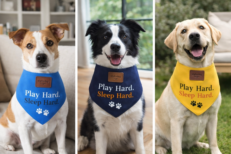Kolekcja bawełnianych bandan dla psów Alpha „Play Hard” Play Denim