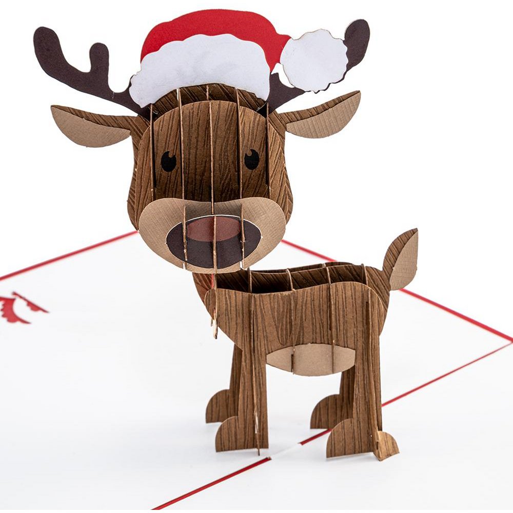 Biglietto pop-up con renne di Natale