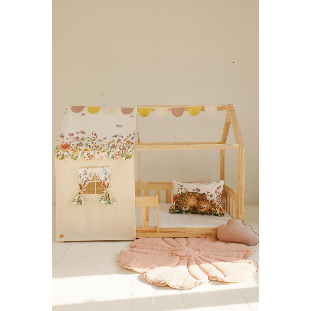 Canopy over bed in the shape of a house "Wilde flower", baby crib house, Decoration for girl's room, personalized baby houses