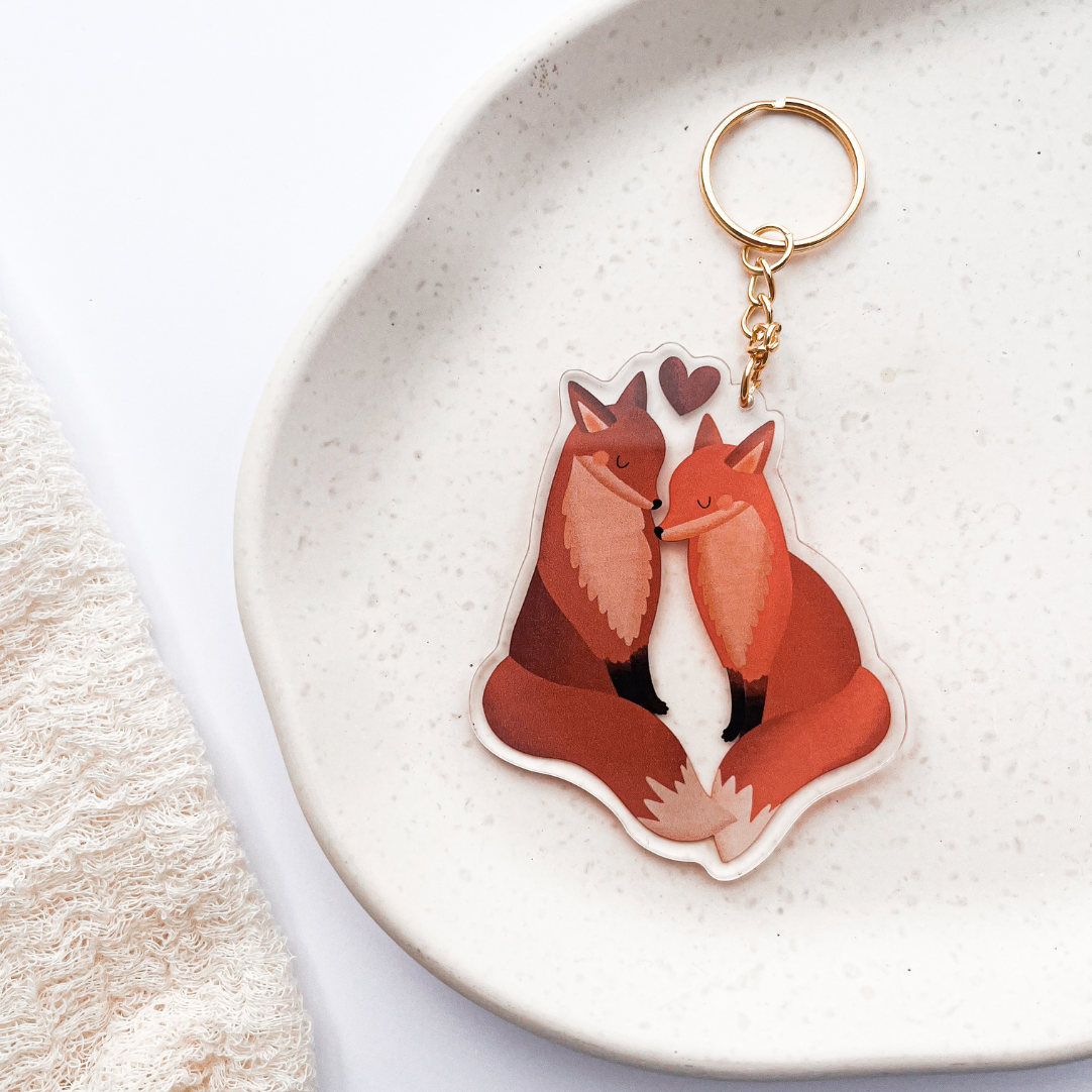 Llavero zorro pareja acrílico - regalo boda zorros