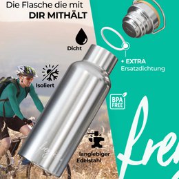 Termokande lavet af rustfrit stål | Drikkeflaske, dobbeltvægget, vakuumisoleret | 750 ml