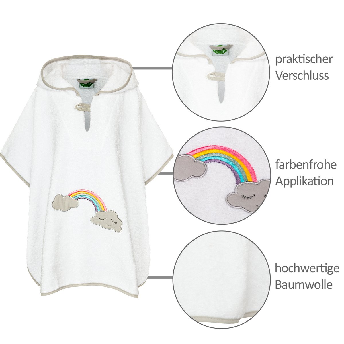 Badeponcho regnbue, hvid