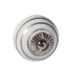 "White porcelain round knob with silver twist detail, decorative door hardware"
