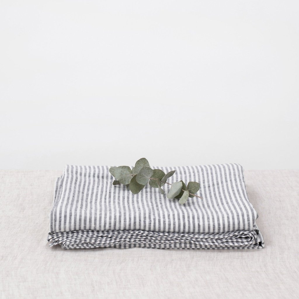 Thin Black Stripes Linen Flat Sheet