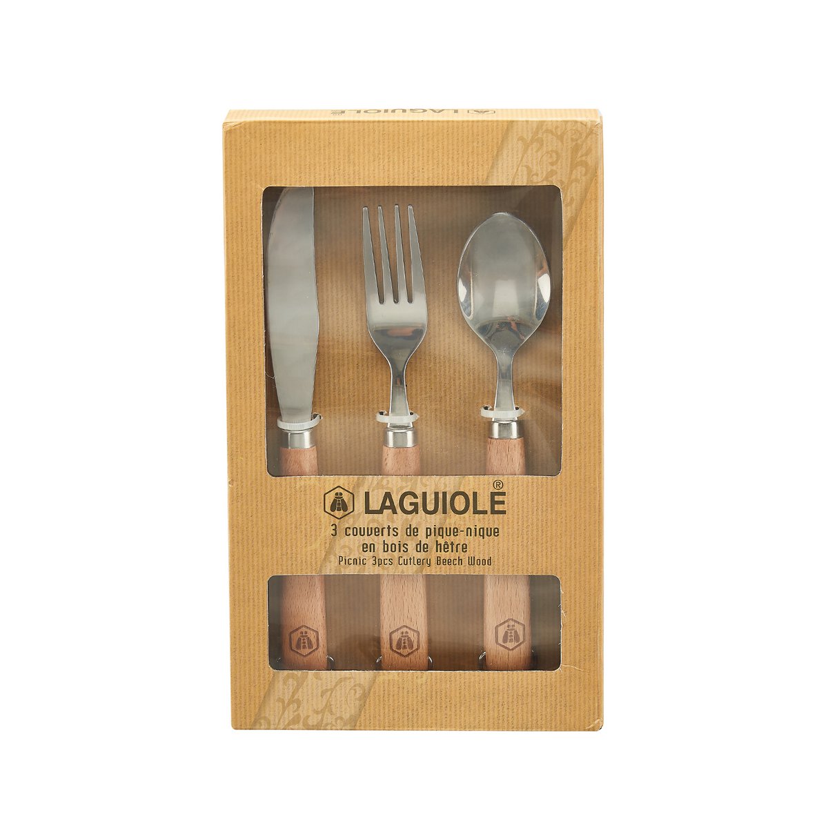 LAGUIOLE COUVERT PICNIC CUTLERY BEECHWOOD 3 PCS