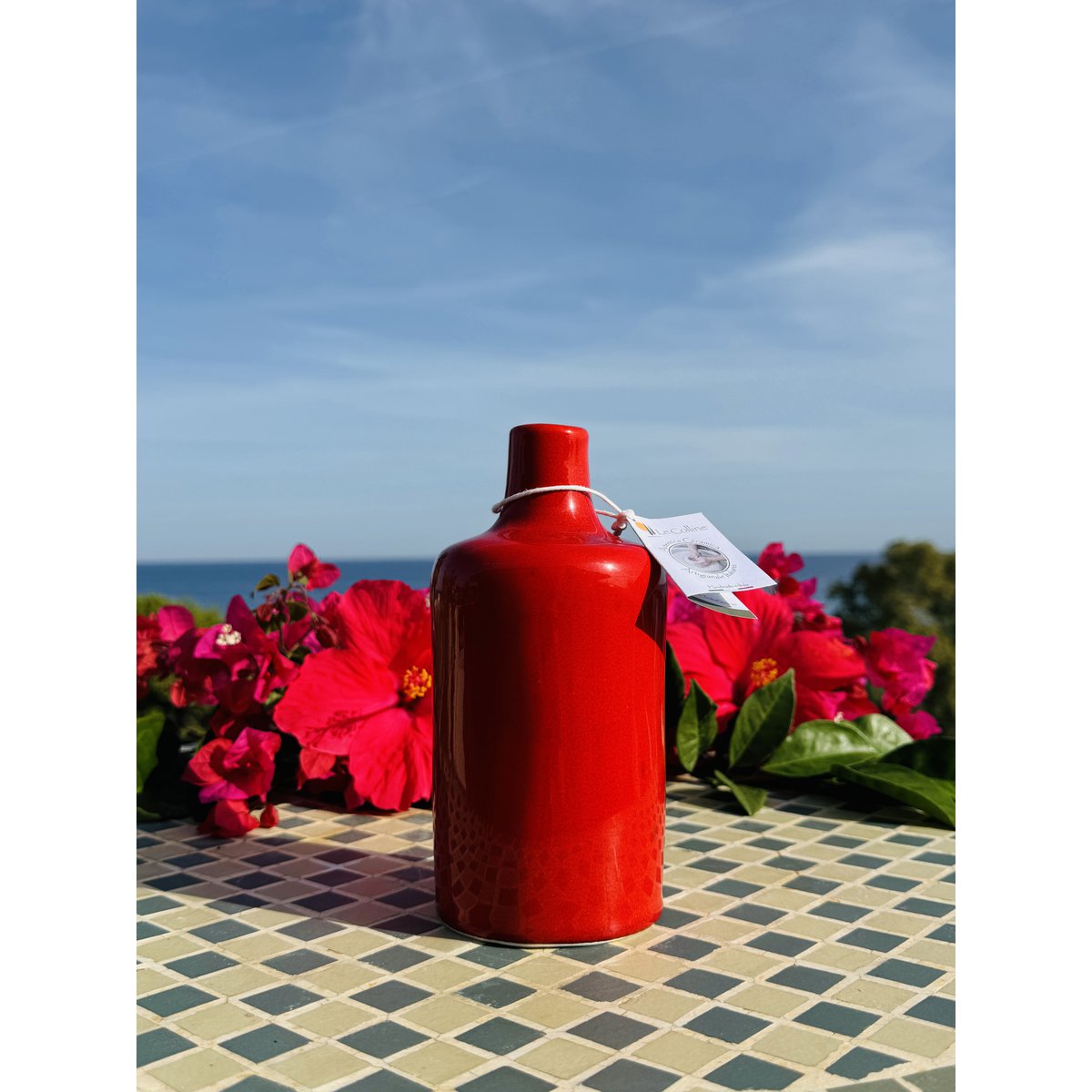 Handmade oil bottle of oil donors oil jug ceramic bottle "Unica" for olive oil & vinegar from Italy