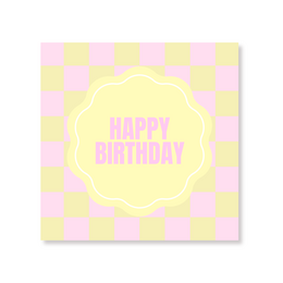 "Happy Birthday napkins, pastel pink yellow checkered pattern, 3-ply paper, celebration party"
