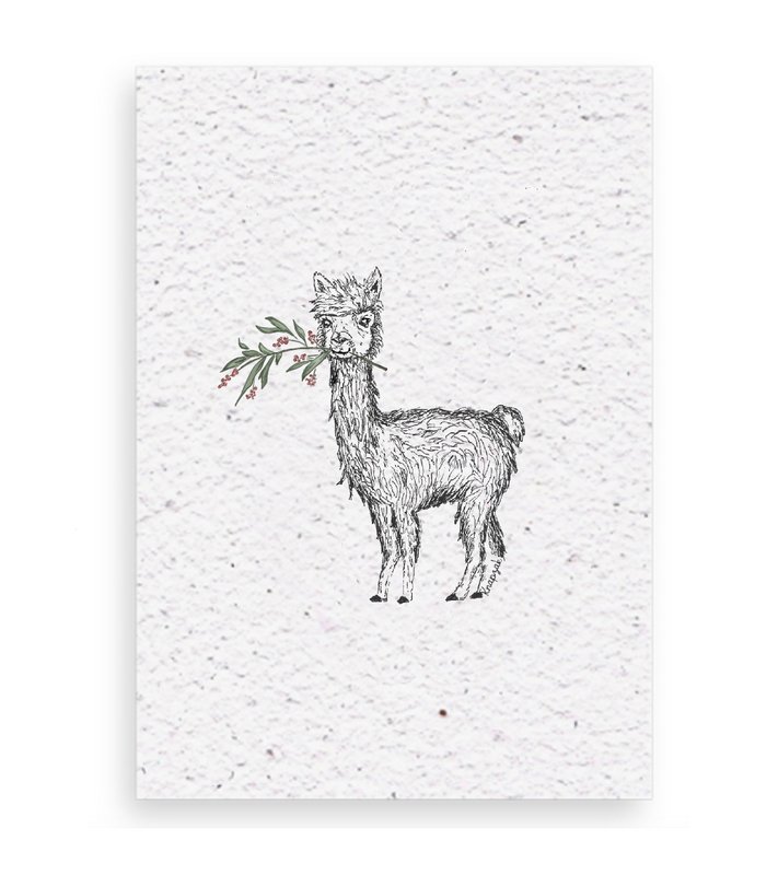 Christmas card alpaca with Christmas twig