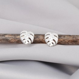 Monstera Leaves Stud Earrings - 925 Sterling Silver - Exotic Leaves Jewelry - EAR925-45