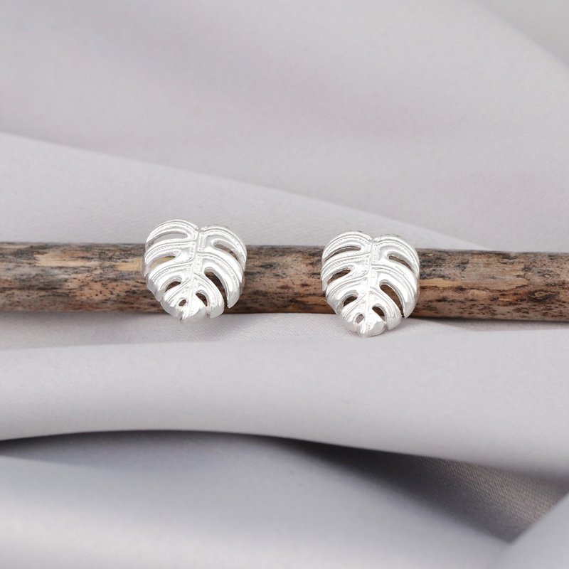 Monstera Leaves Stud Earrings - 925 Sterling Silver - Exotic Leaves Jewelry - EAR925-45