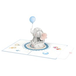 Pop-upkaart babyolifant (blauw)