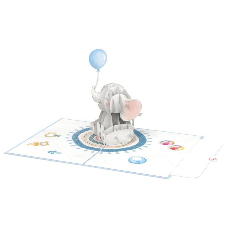 Pop-upkaart babyolifant (blauw)