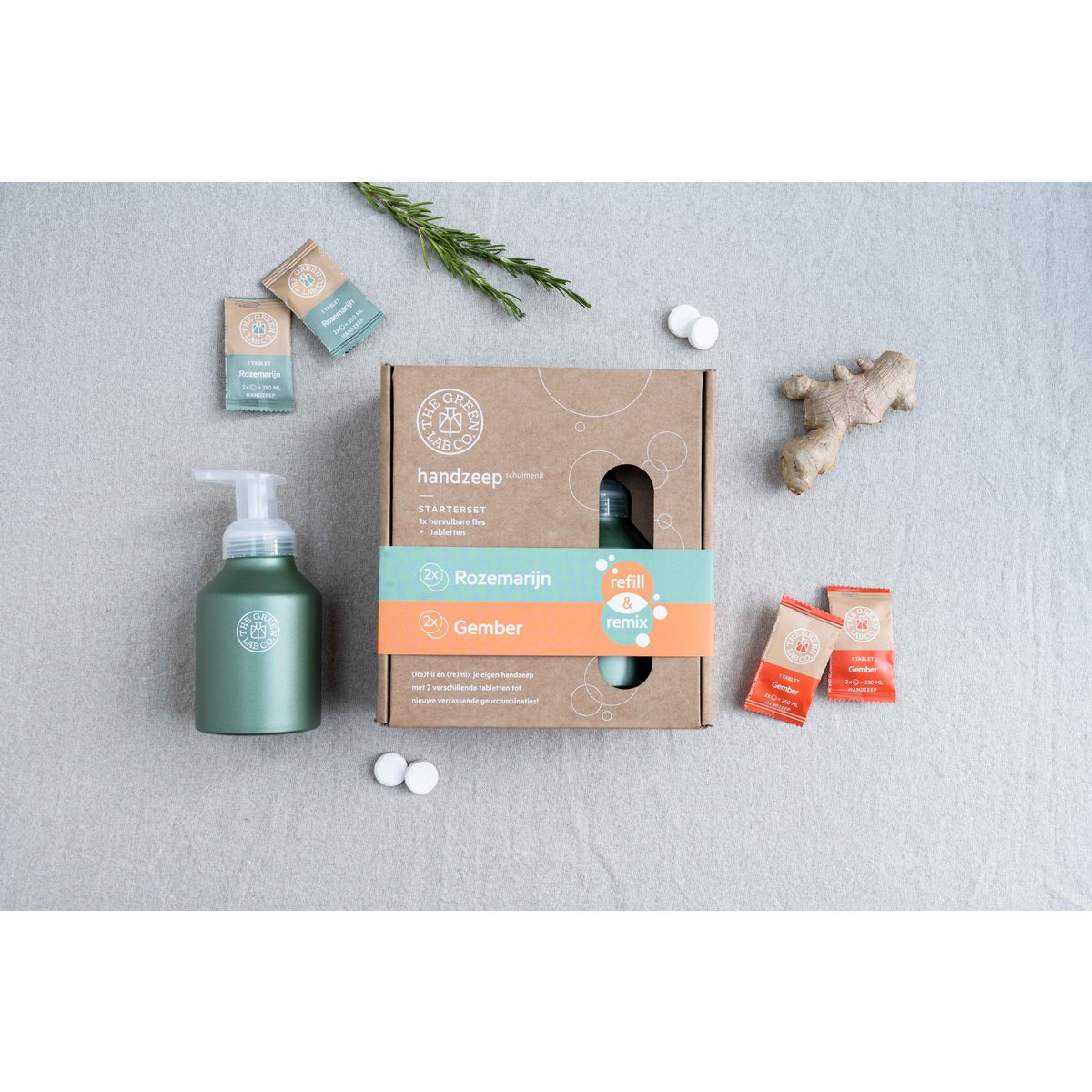 Coffret Comprimés de Savon pour les Mains – Romarin et Gingembre