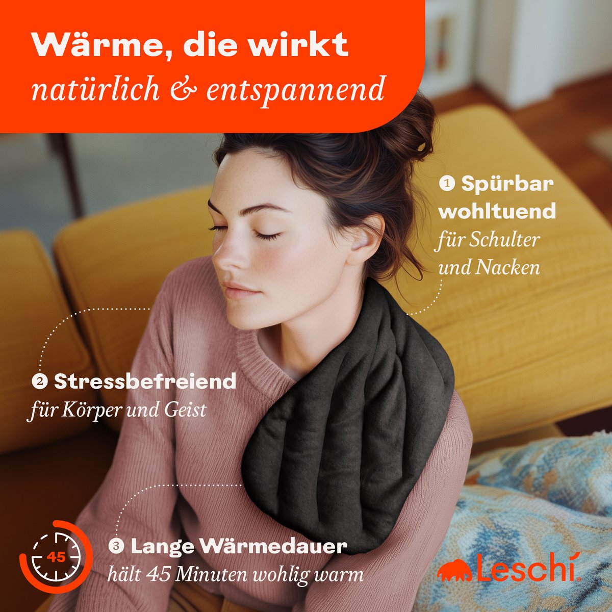 Bio-Körnerkissen, mikrowellengeeignet, Wärmekissen für Bauch & Rücken, Rechteck