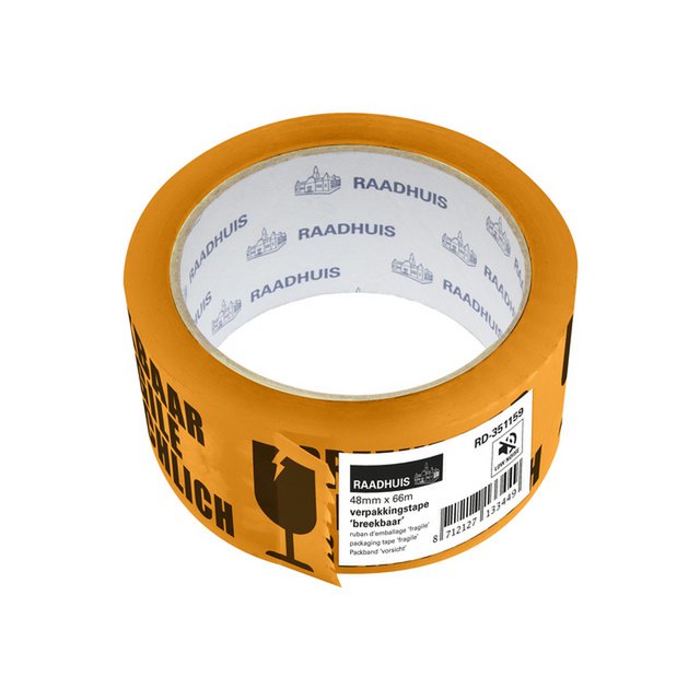 Packaging tape Raadhuis PP 48mmx66m orange with black text