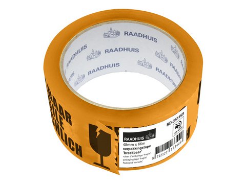 Verpackungsband Raadhuis PP 48mmx66m orange mit schwarzem Text