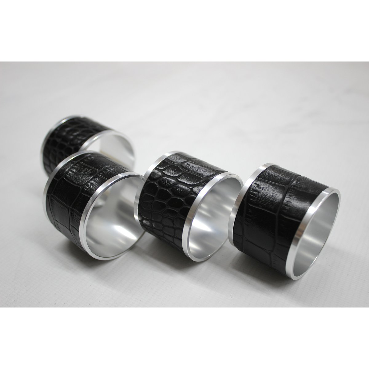 Anillos de servilleta 4-ER Set Crocoda de cuero sintético de acero inoxidable de acero inoxidable
