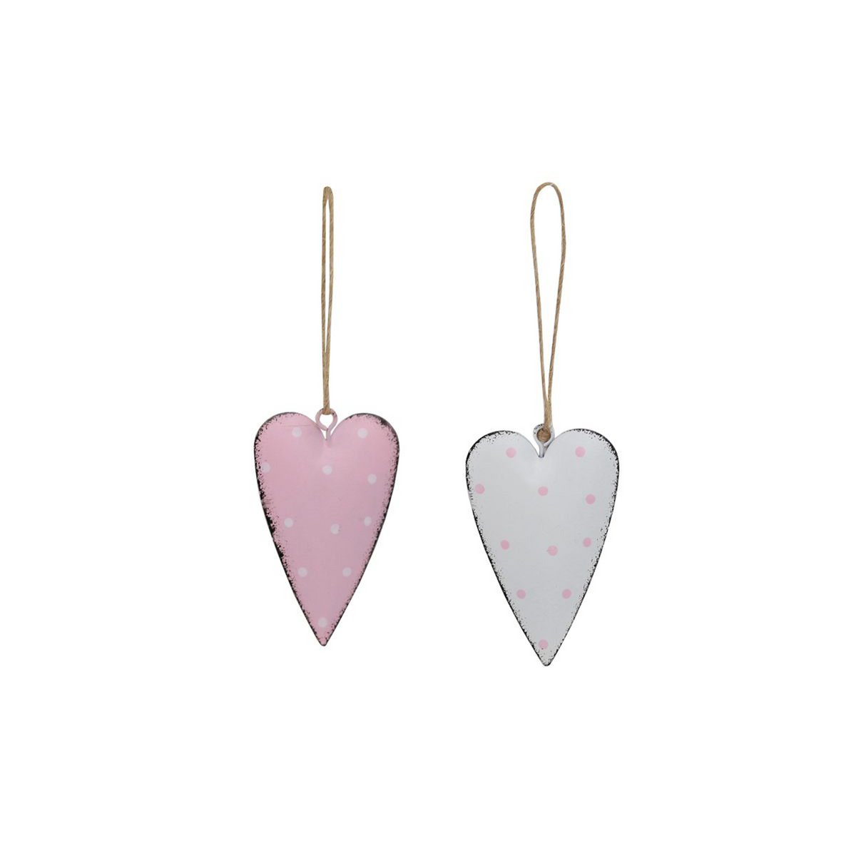 Metal heart set of 2 pink and white 7 cm Isabelle Rose