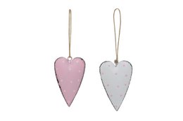 Metal heart set of 2 pink and white 7 cm Isabelle Rose