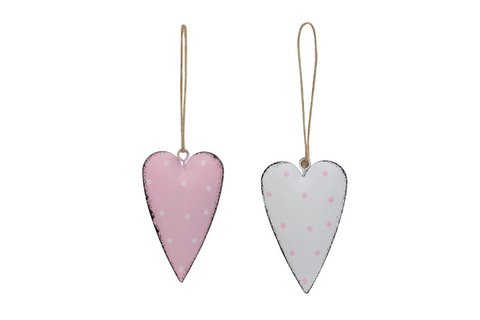 Metal heart set of 2 pink and white 7 cm Isabelle Rose