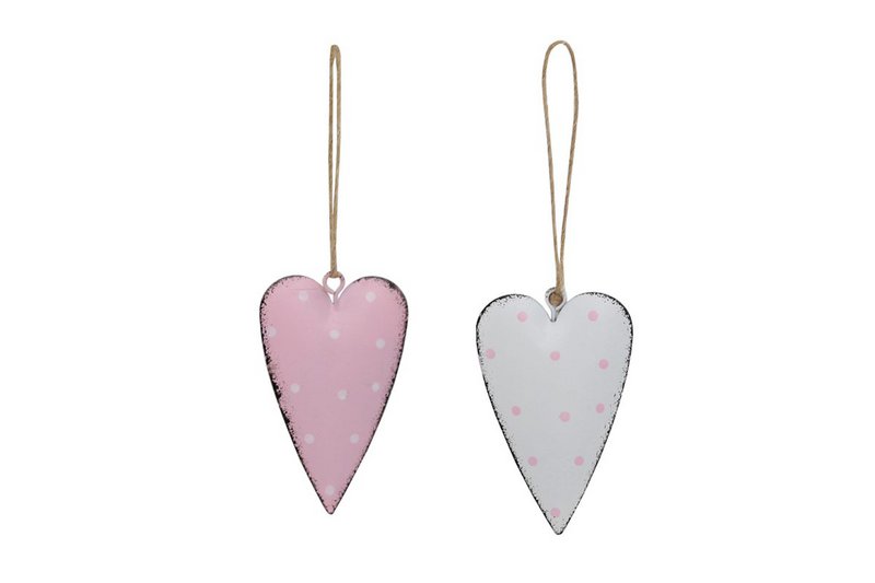 Metal heart set of 2 pink and white 7 cm Isabelle Rose