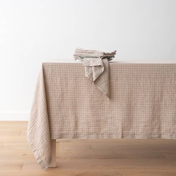 Linen Napkin Natural Brick Check Washed