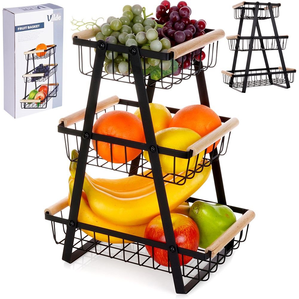 Fruit Basket Metal Black 3-Level