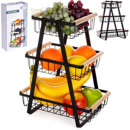 Fruit Basket Metal Black 3-Level