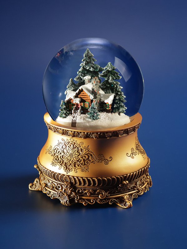 Bola de nieve musical navideña “La casita en el bosque”, de cristal, con luces y tormenta de nieve automática