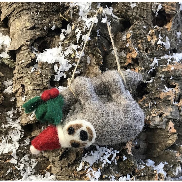 Handmade Felt Biodegradable Christmas Sloth Tree Hanging Decoration