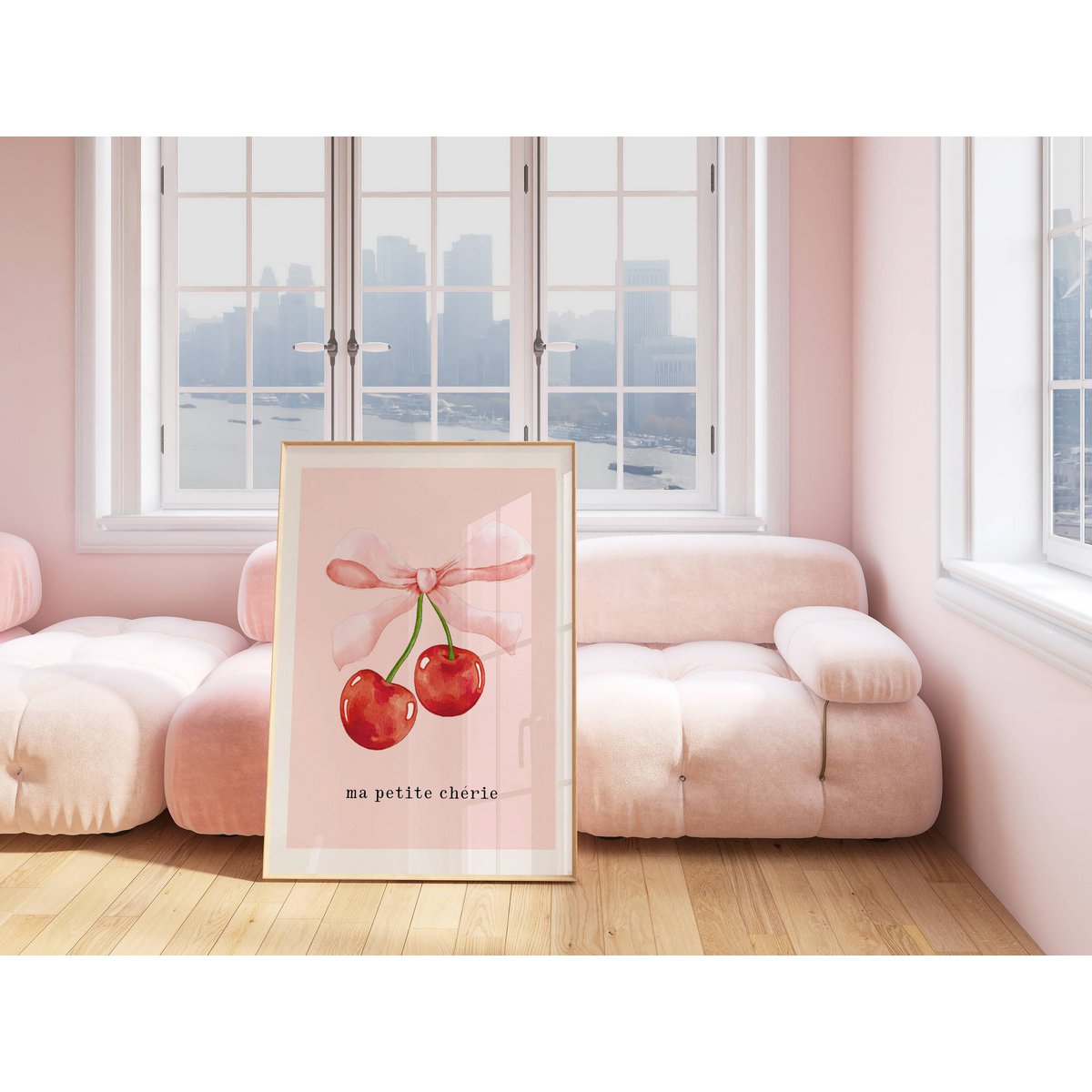Ma petite cherie print, ma cherie poster, cherry poster, bow poster, Coquette print, pink girls room poster, girls nursery poster 