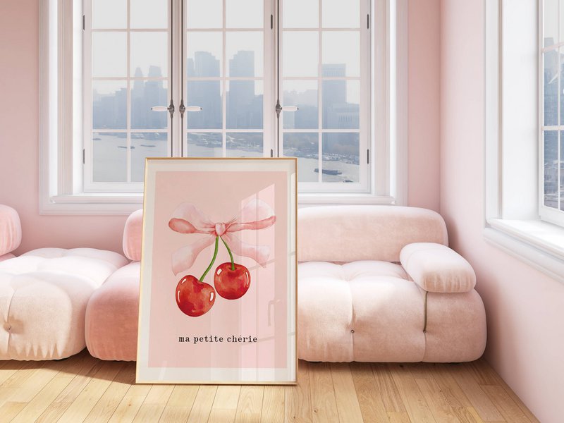 Ma petite cherie print, ma cherie poster, cherry poster, bow poster, Coquette print, pink girls room poster, girls nursery poster 