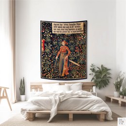 Middelalderlig Amazon Queen Millefleurs Vægtapet — Navy Floral Warrior | MEV012