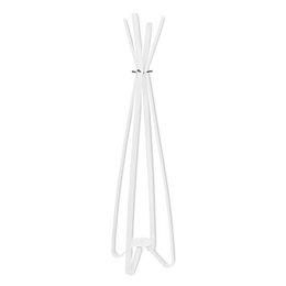 White industrial-style coat rack with 8 hooks for hanging coats, jackets, and other items.