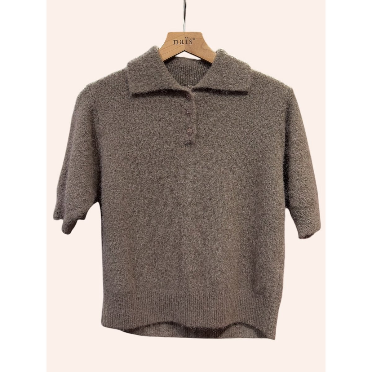 Pull col polo manches courtes en alpaga
