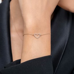 Bracciale a cuore con diamanti, oro rosa 18 carati