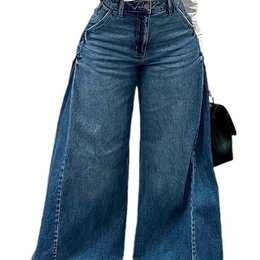 Jean ample à jambes larges, pantalon à cloche et à pompon