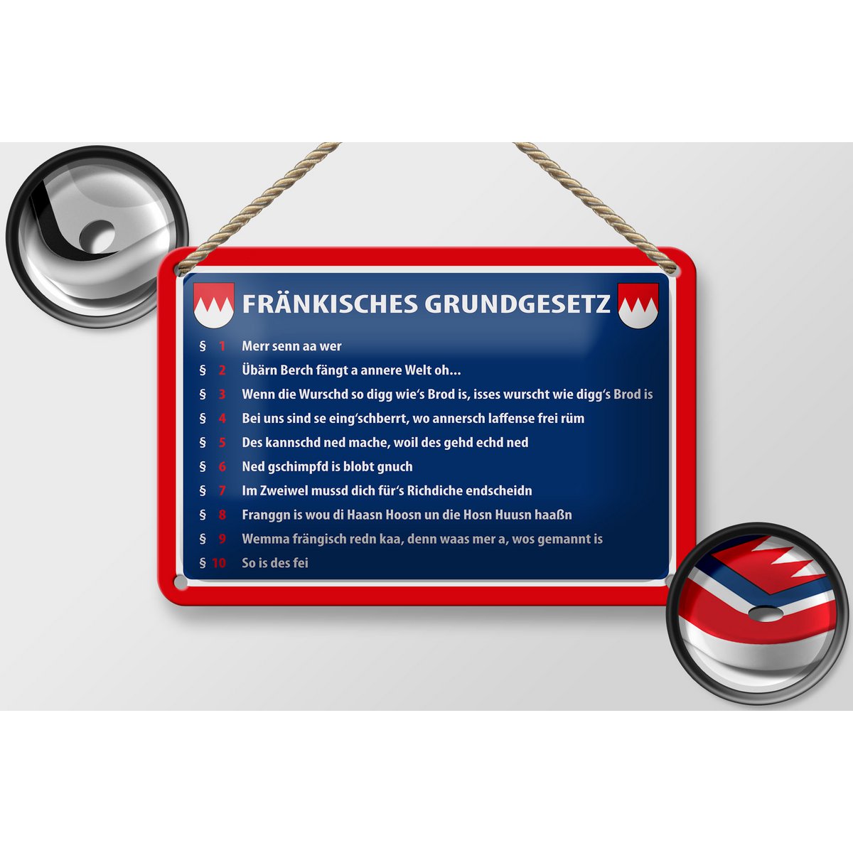 Tin sign saying 18x12cm Franconian Basic Law decoration