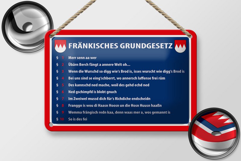 Tin sign saying 18x12cm Franconian Basic Law decoration