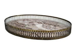 Signature tray oval antique world map edge grid gold