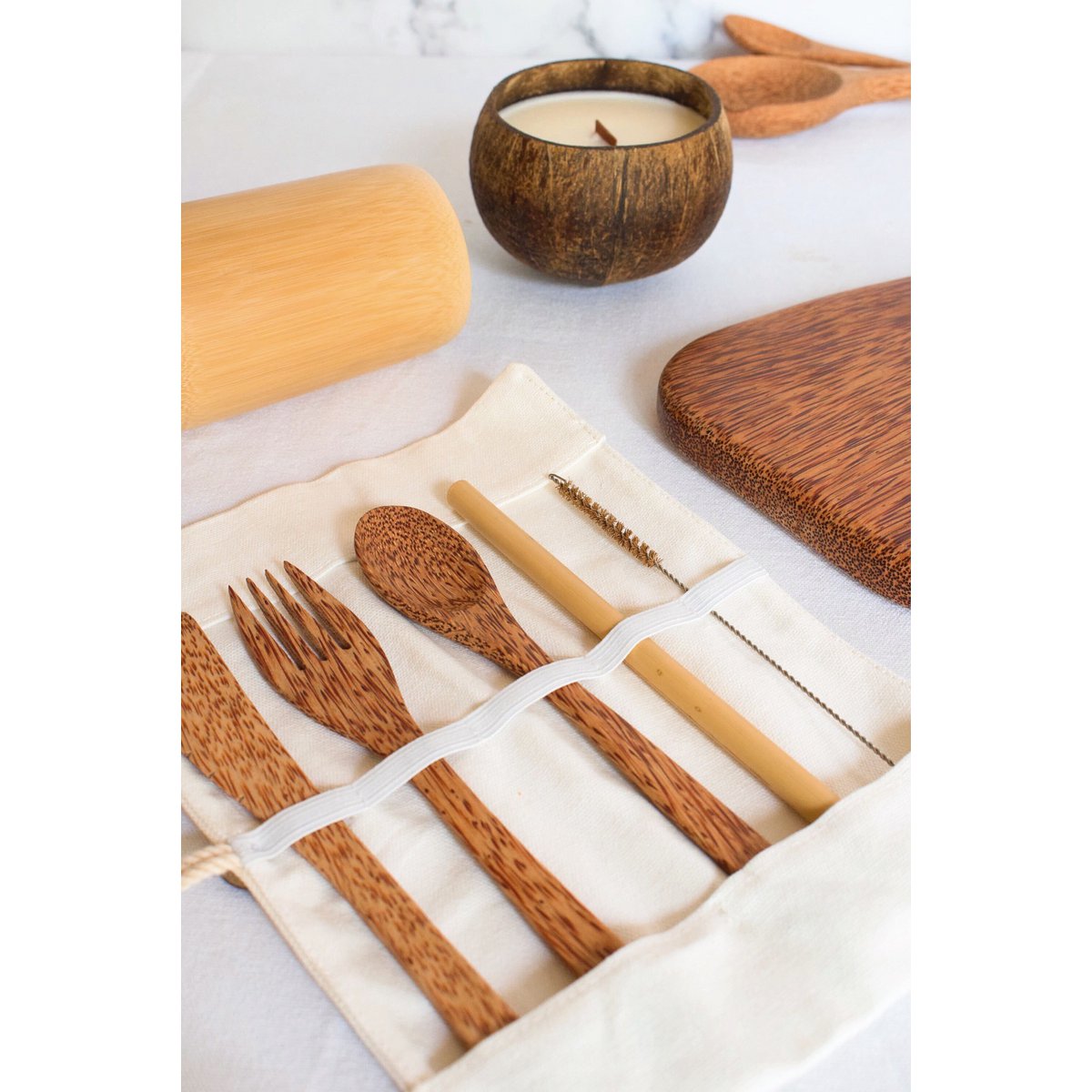Coconut Cutlery Pack | Spoon, fork and knife - 19 cm | Reusable & Ecofriendly