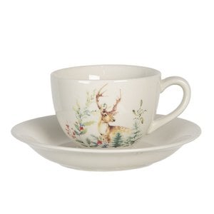 Cup and saucer 200 ml of white ceramic deer service