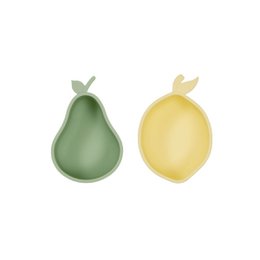  Colorful pear and lemon-shaped snack bowls for kids, made of durable materials.