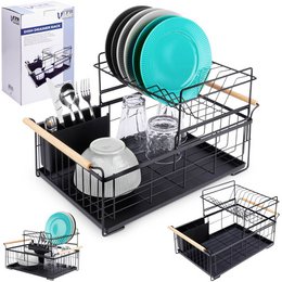 Dish drying rack black two-tier metal 48x29x28.5 cm
