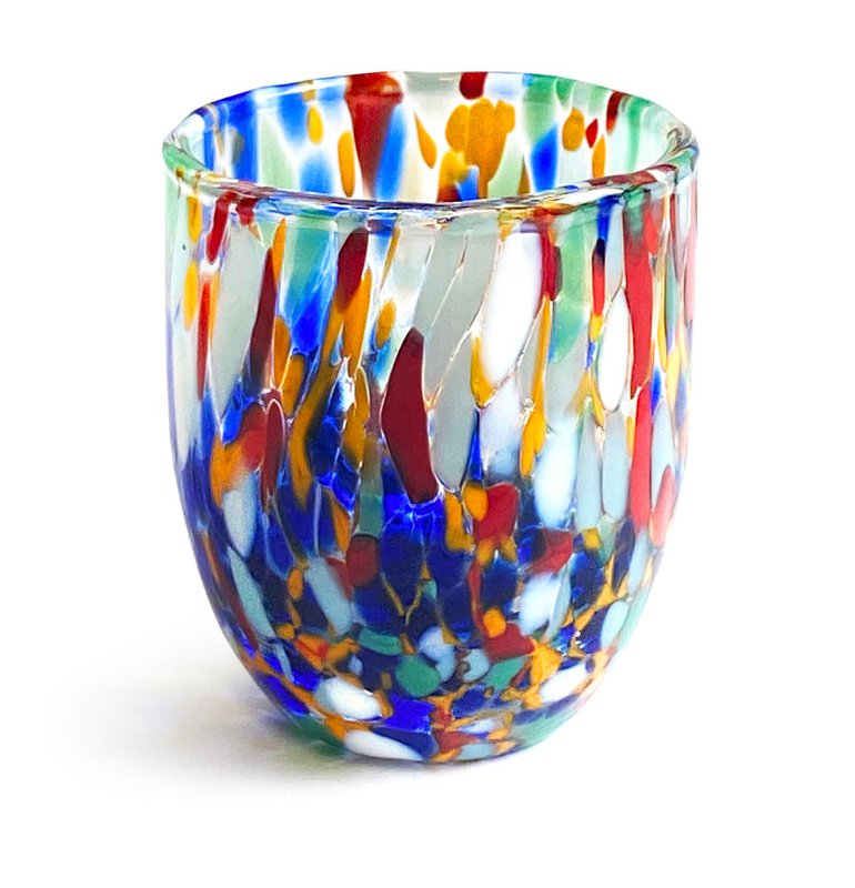 Shot glass glasses in hand blowed and handmade glass with Murrine di Murano, "I Colori di Murano" line 50 ml. Made in Italy